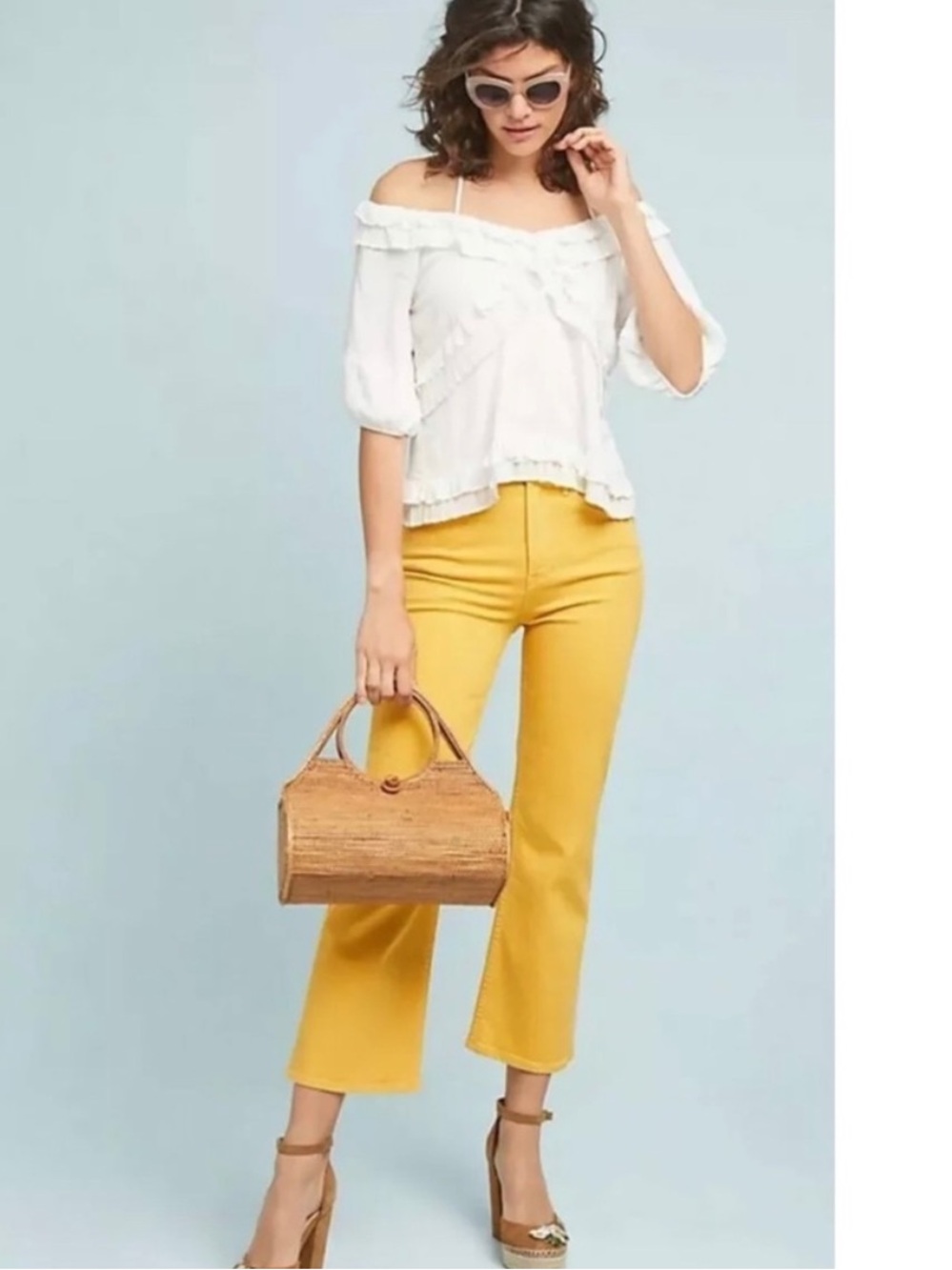 3x1 NYC High Rise Wide Leg Ankle Cropped Jeans in Yellow Marigold size 26